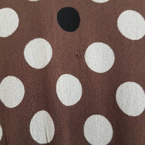 Brown V-Neck Short Sleeve Blouse with Polka Dots - Picture 4 of 9